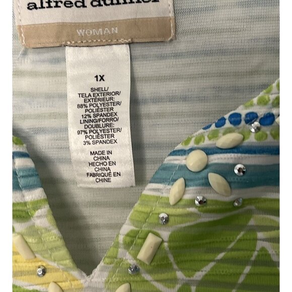Alfred Dunner Woman  Top Sz 1X Lined Pullover Embellish Collar Blue Green Shirt - Picture 6 of 11